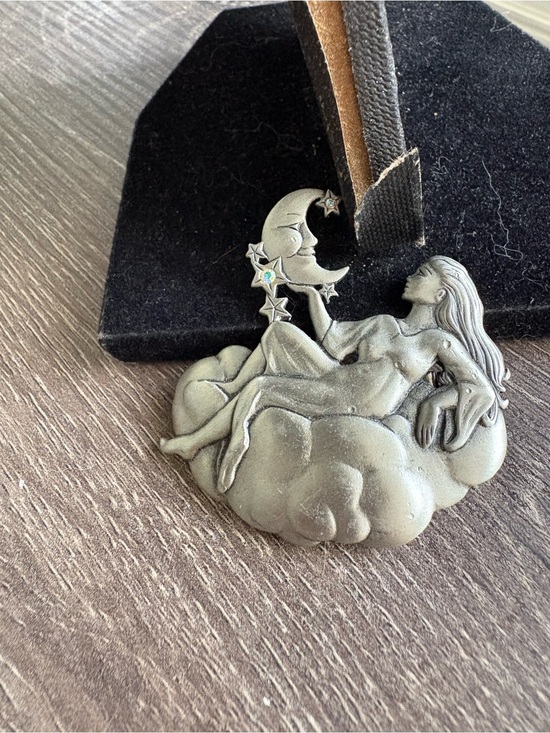 JJ Jonette Jewelry - Vintage JJ Jonette Pewter moon lady stars  cloud angel pin